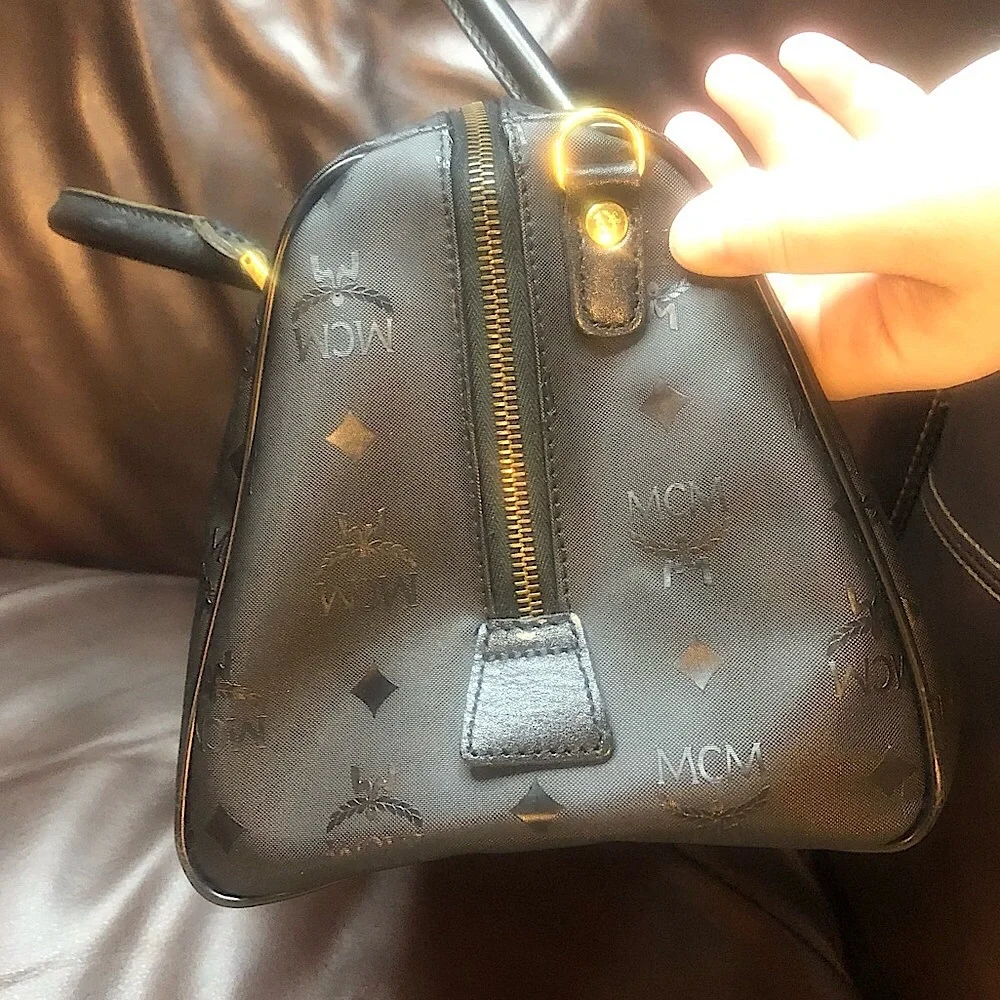 MCM Black Visetos Boston Rolled Top Handle Carry-On Overnight Night Bag EUC
